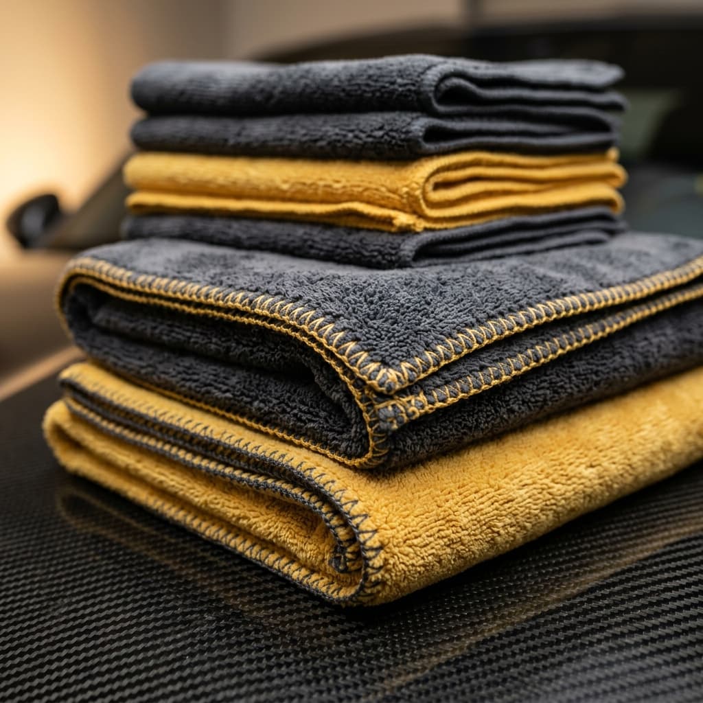 A soft cleaning cloth wiping a car touchscreen