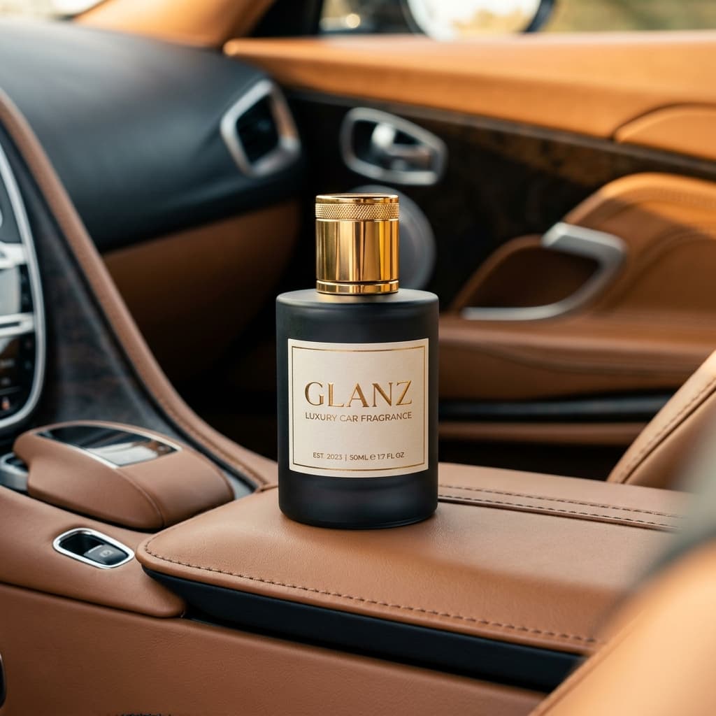 The GLANZ branded air freshener bottle