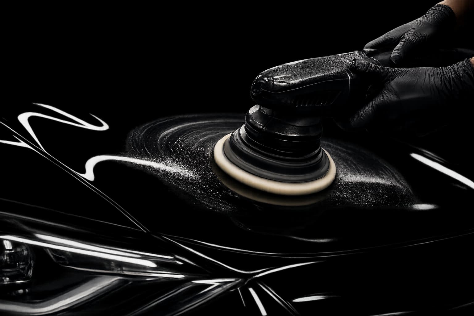 Machine polishing a dark car bonnet to a mirror finish