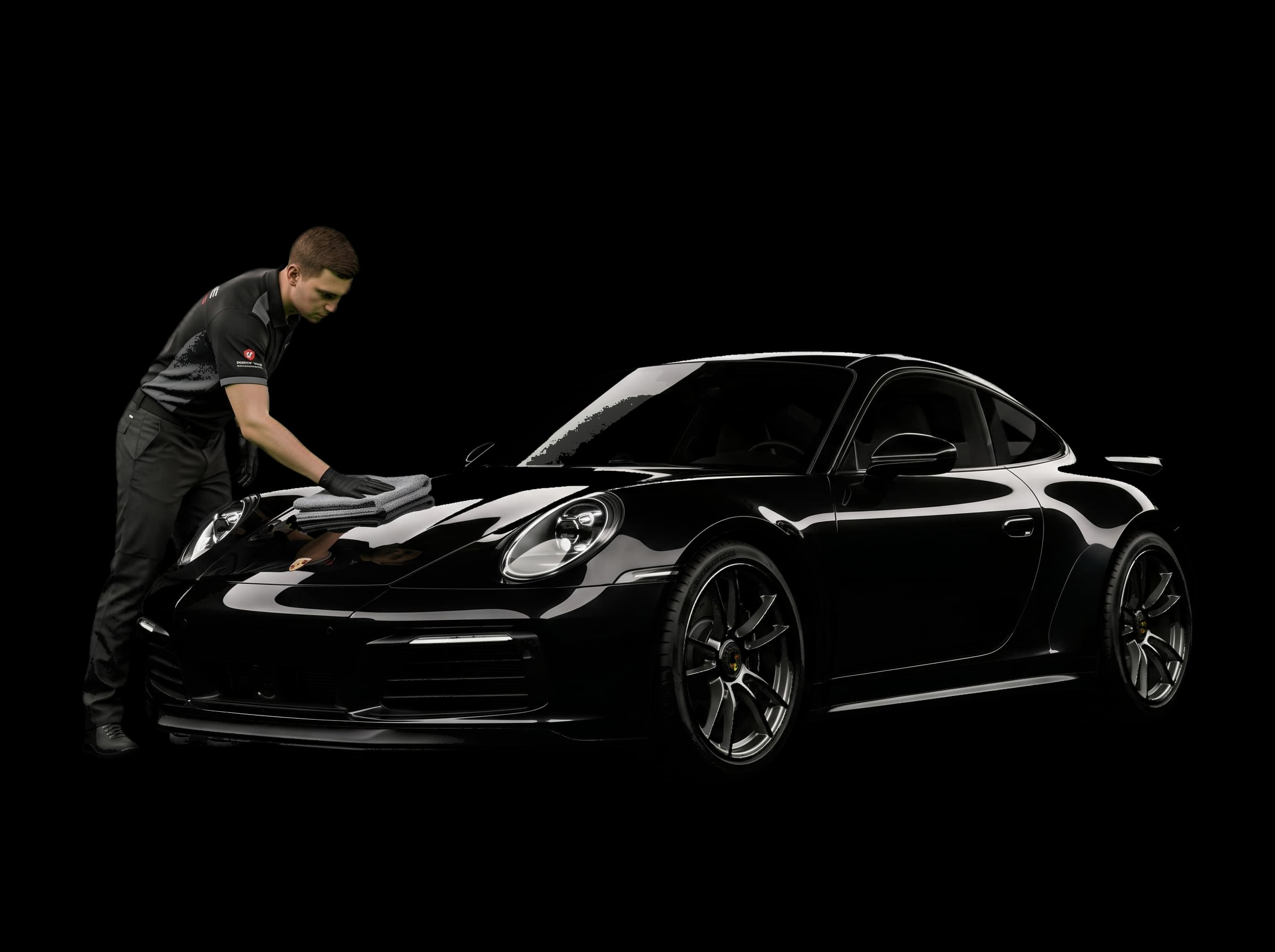 A fully detailed sports car with a flawless finish