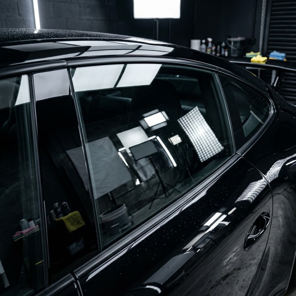 Steam cleaning the seats of a sedan during a premium wash